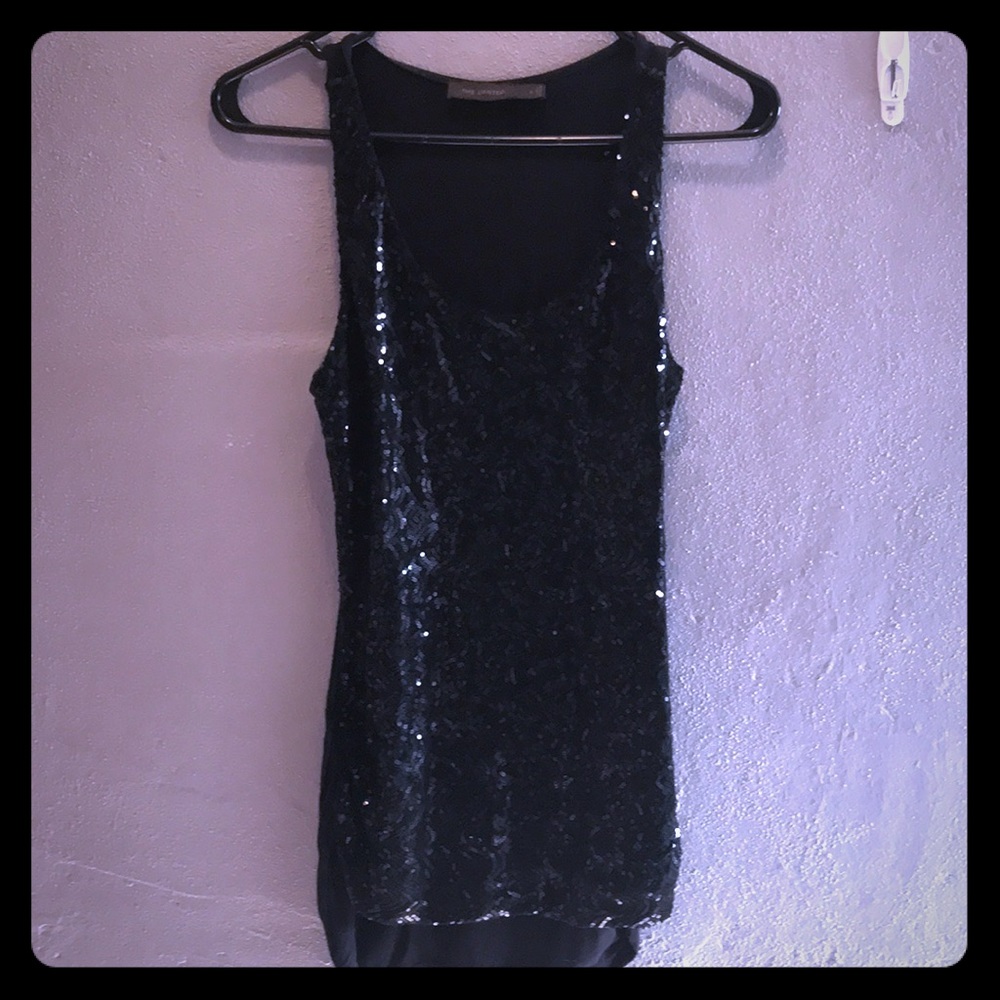 Black sequined racer back tank.